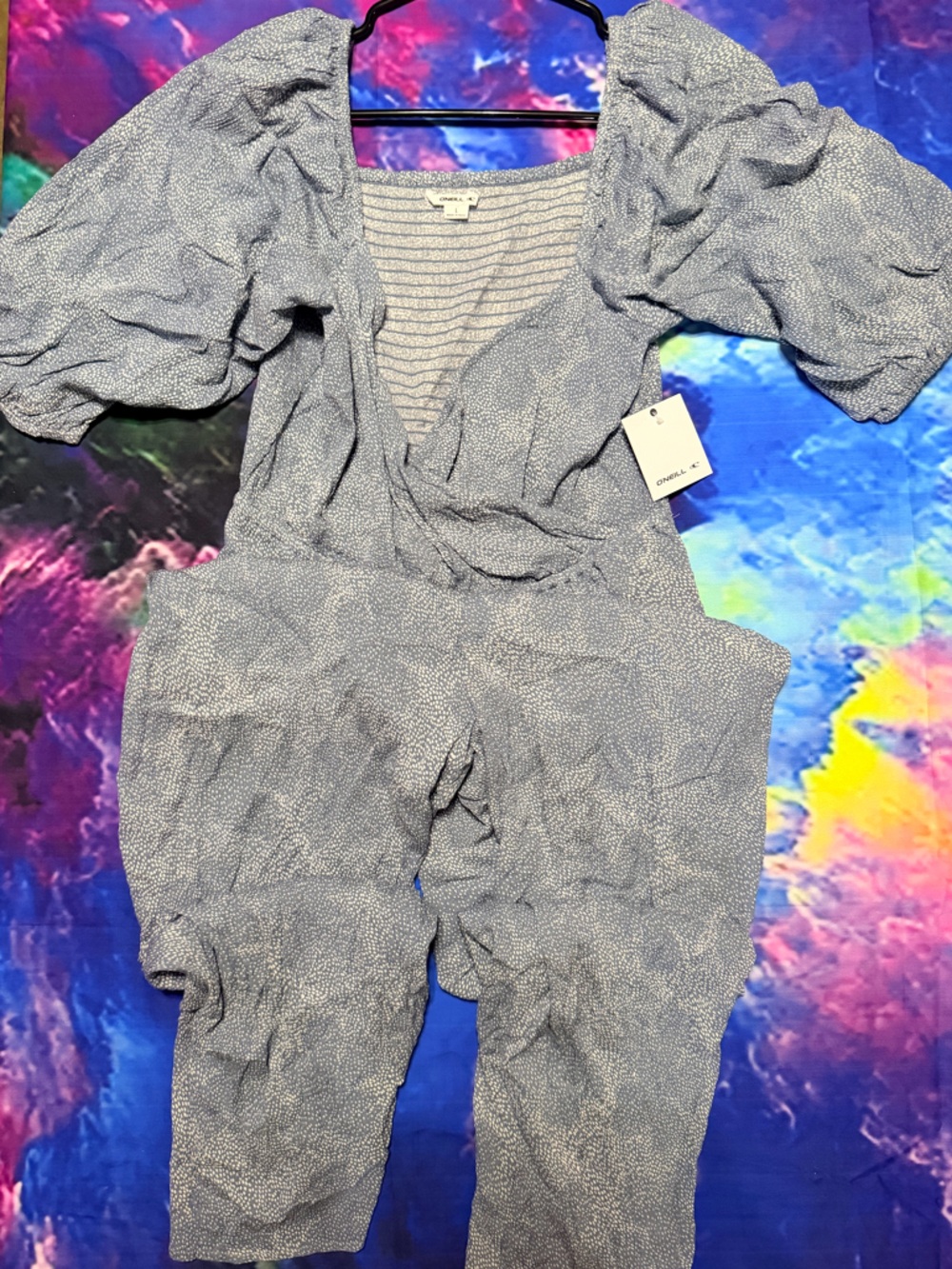 O'Neill Cecilia Blue Striped Knit Jumpsuit Size Large
